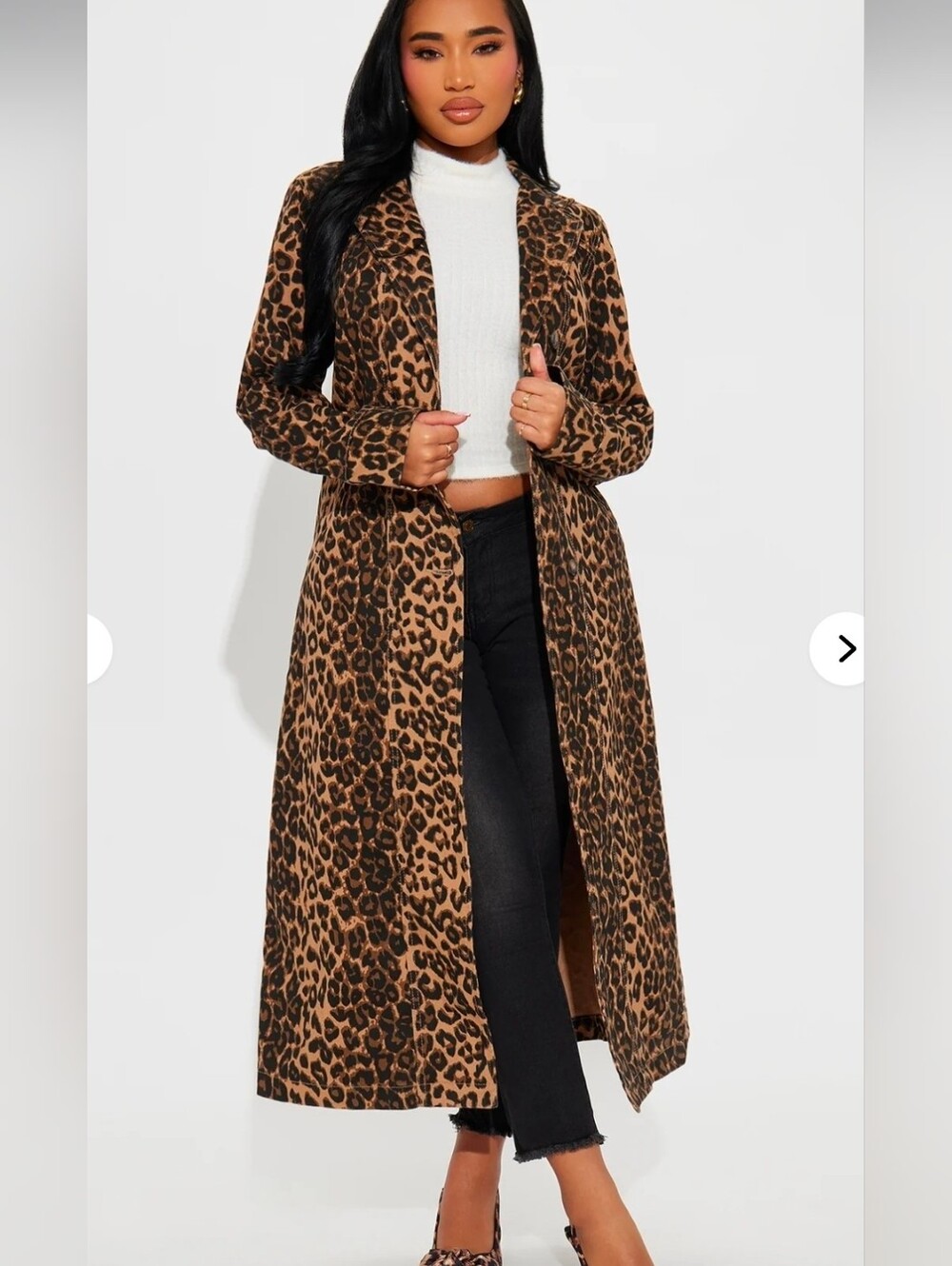 Leopard Print Longline Trench Coat - Brown